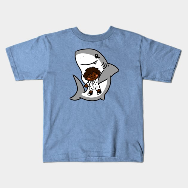 Shark Pup Morgan & Their Doll (Dark Tones, Shag, Romper) Kids T-Shirt by Pop & Purr